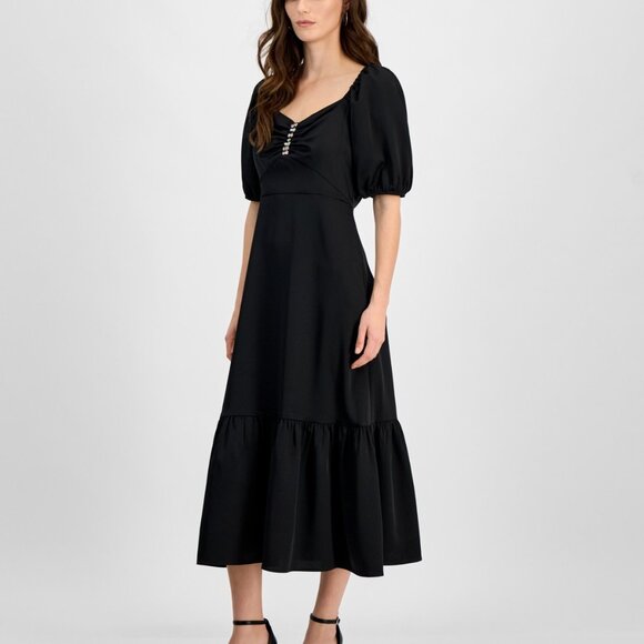 #M36 Anne Klein Women's Rhinestone Puff-Sleeve Midi Dress - Picture 2 of 3